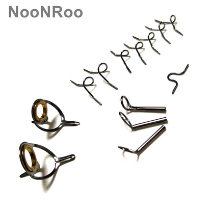 NooNRoo Fly Rod Guide Kit, Gold Ring with Snake Guide Set, Shinny Grey Color, 1 Set, 4.4g (13Pcs), DIY Repair