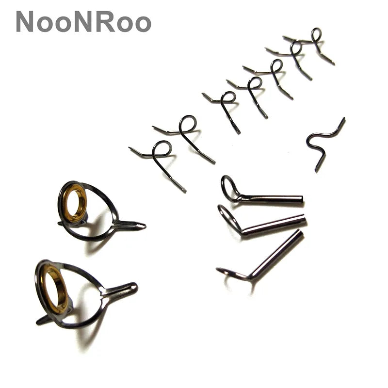NooNRoo Fly Rod Guide Kit, Gold Ring with Snake Guide Set, Shinny Grey Color, 1 Set, 4.4g (13Pcs), DIY Repair