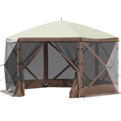 Modern Durable Camping Gazebo Tent 10'x10' 6-Sided Pop-Up Waterproof Shelter Portable Storage Bag Ground Outdoor Furniture