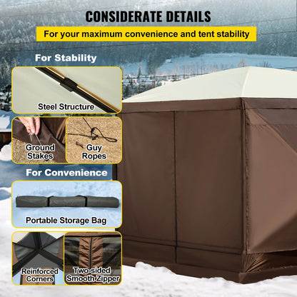 Modern Durable Camping Gazebo Tent 10'x10' 6-Sided Pop-Up Waterproof Shelter Portable Storage Bag Ground Outdoor Furniture