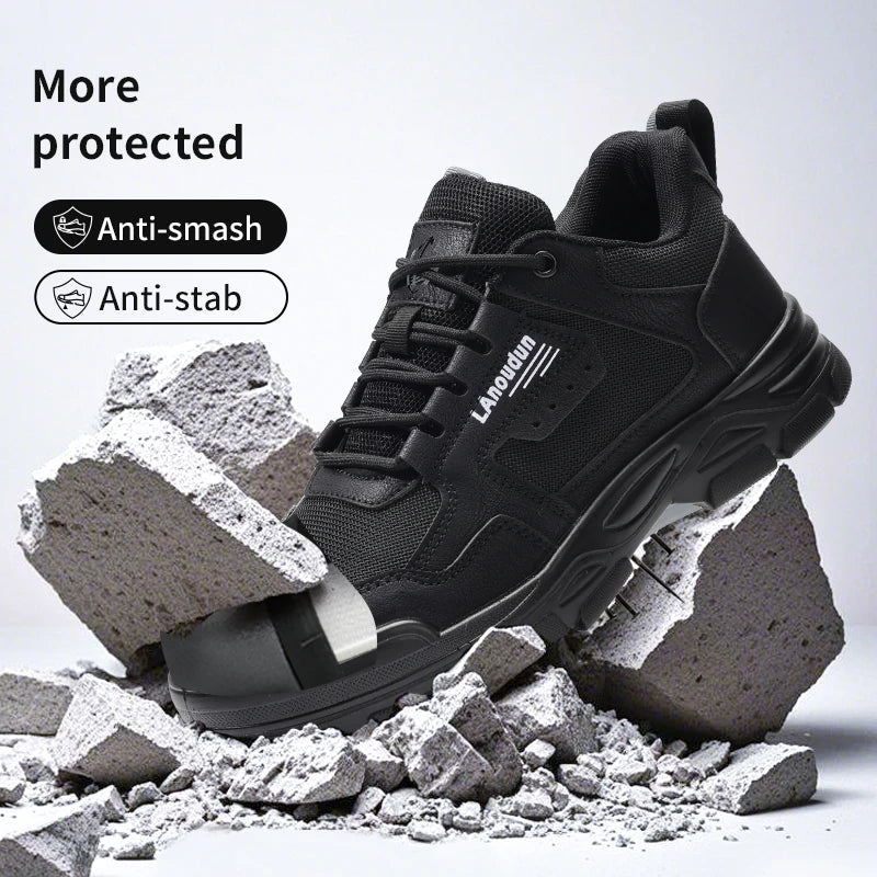 Lanoudun Heavy Wear Resistant Black Safety Shoes For Men Steel Toe Puncture Resistant Euro Standard Cap Hiking
