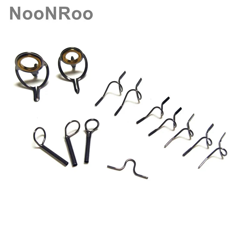 NooNRoo Fly Rod Guide Kit, Gold Ring with Snake Guide Set, Shinny Grey Color, 1 Set, 4.4g (13Pcs), DIY Repair