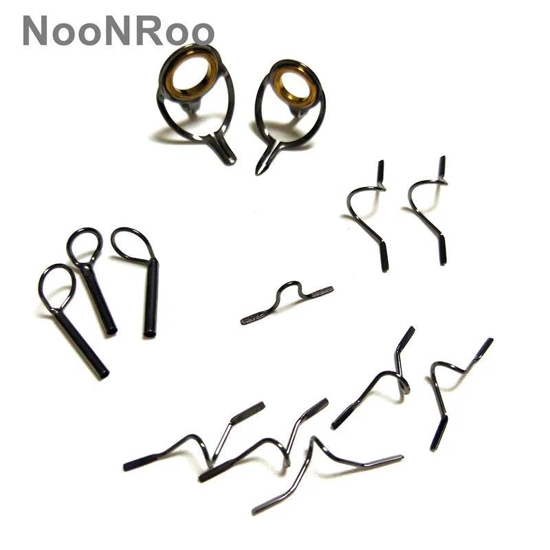 NooNRoo Fly Rod Guide Kit, Gold Ring with Snake Guide Set, Shinny Grey Color, 1 Set, 4.4g (13Pcs), DIY Repair