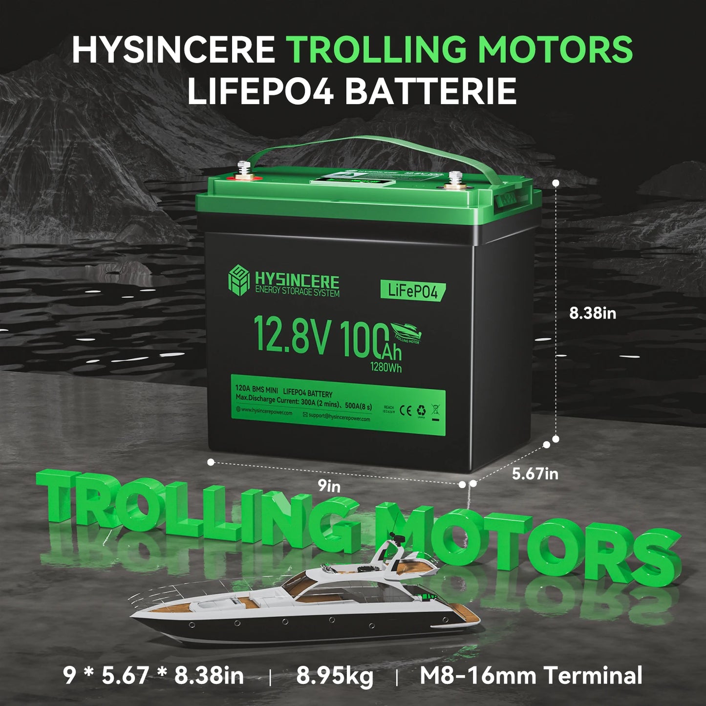 HYSINCERE 12.8V 100Ah Mini Solid State Lithium Phosphate Battery with 6000 Cycles for Ships Camping RVs Boats Electric Vehicles