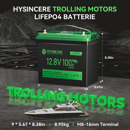 HYSINCERE 12.8V 100Ah Mini Solid State Lithium Phosphate Battery with 6000 Cycles for Ships Camping RVs Boats Electric Vehicles