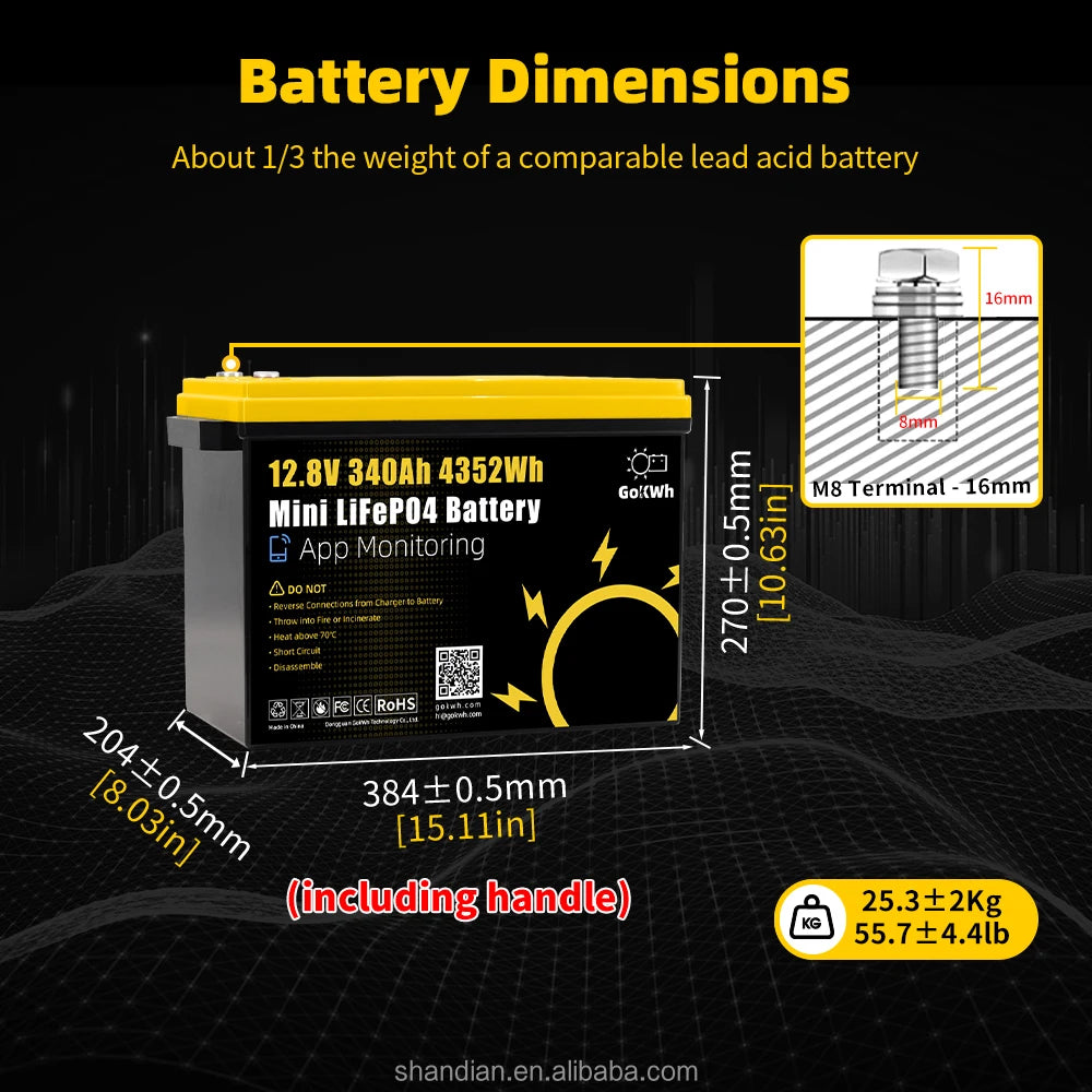 GoKWh Solar 12v 100ah Lifepo4 Battery Pack 24v 100ah 200ah 300ah Lithium Ion Battery Energy System for Camping Car RV Boat Ship