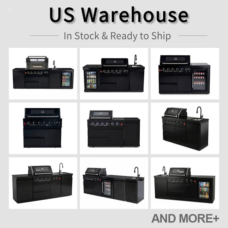 US in Stock All Weather Resistant Modular Outdoor Kitchen Stainless Steel BBQ Cabinets Island for Garden Cooking