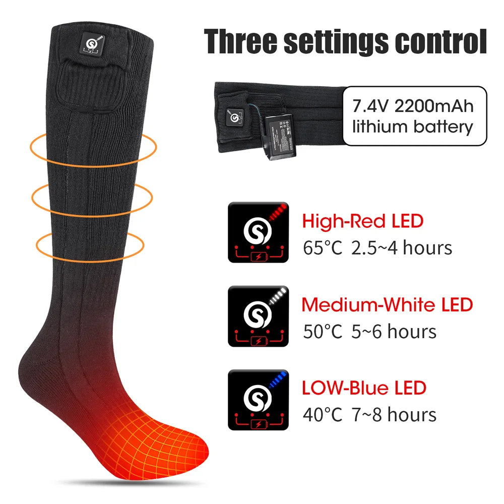 Camping Hiking Outdoor Winter Soft Thick Plush Warm Heating Freeze Protection Long Battery Heated Socks
