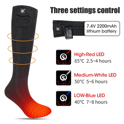 Camping Hiking Outdoor Winter Soft Thick Plush Warm Heating Freeze Protection Long Battery Heated Socks