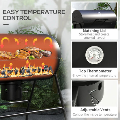 Charcoal BBQ Grill with 420 sq.in. Cooking Area, Outdoor Barbecue with Wheels, Ash Catcher and Built-in Thermometer