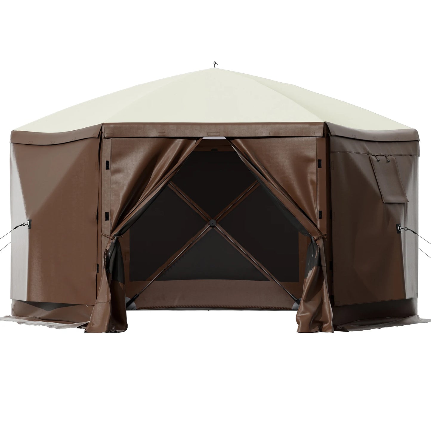Modern Durable Camping Gazebo Tent 10'x10' 6-Sided Pop-Up Waterproof Shelter Portable Storage Bag Ground Outdoor Furniture