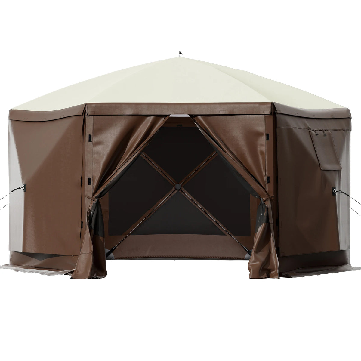 Modern Durable Camping Gazebo Tent 10'x10' 6-Sided Pop-Up Waterproof Shelter Portable Storage Bag Ground Outdoor Furniture