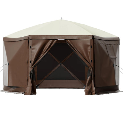 Modern Durable Camping Gazebo Tent 10'x10' 6-Sided Pop-Up Waterproof Shelter Portable Storage Bag Ground Outdoor Furniture