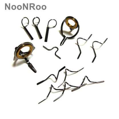 NooNRoo Fly Rod Guide Kit, Gold Ring with Snake Guide Set, Shinny Grey Color, 1 Set, 4.4g (13Pcs), DIY Repair