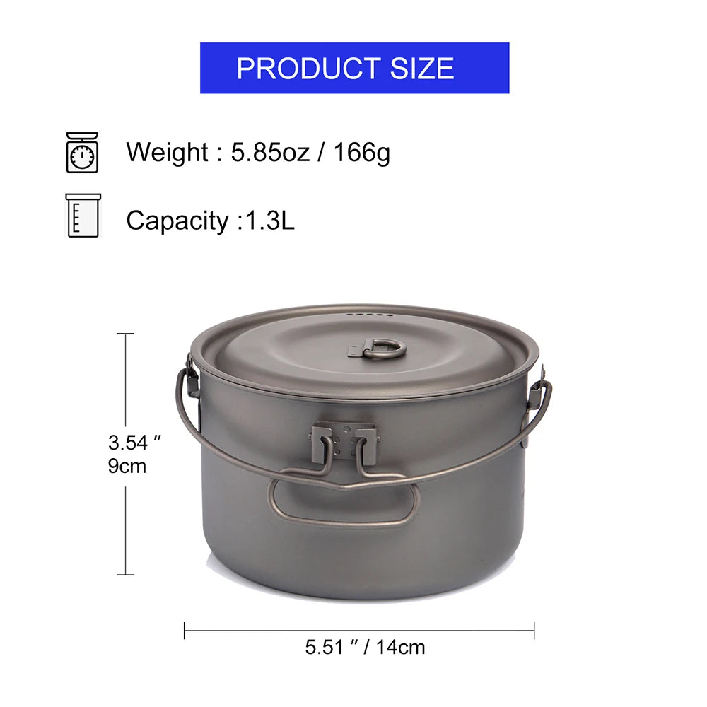 Widesea Camping Tableware Titanium Cookware Set Tourism Cauldron Outdoor Cooking Pot Picnic Kitchen Hiking Trekking