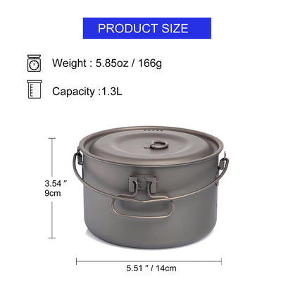 Widesea Camping Tableware Titanium Cookware Set Tourism Cauldron Outdoor Cooking Pot Picnic Kitchen Hiking Trekking