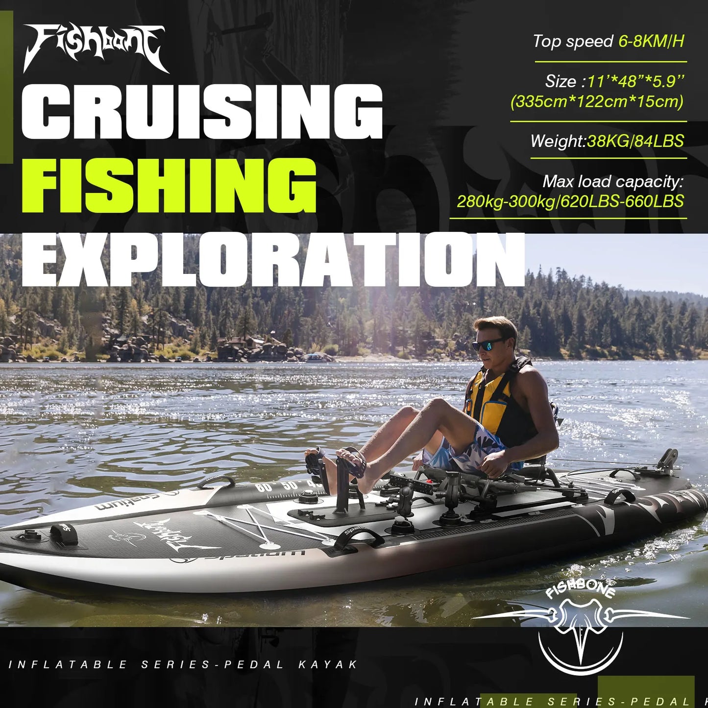 Spatium US Local Warehousedrive Drop Stitch Inflatable Pedal Fishing Kayak with Seat Accessories Suitable for Adult Sea Fishing