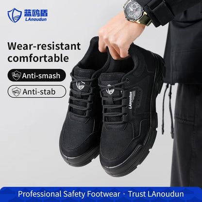 Lanoudun Heavy Wear Resistant Black Safety Shoes For Men Steel Toe Puncture Resistant Euro Standard Cap Hiking