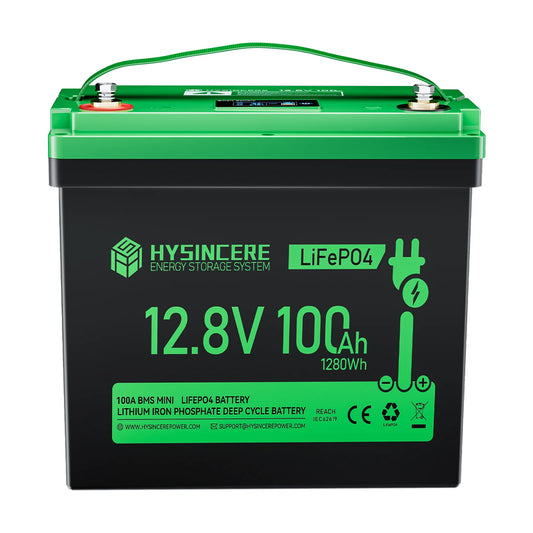 HYSINCERE 12.8V 100Ah Mini Solid State Lithium Phosphate Battery with 6000 Cycles for Ships Camping RVs Boats Electric Vehicles