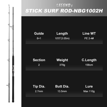 NOEBY  2.6m 2.75m 3.05m Stickbait Surf Spinning Rod 2 Section H XH Power Lure 40-160g Shore Jigging for Saltwater Sea Fishing Ro