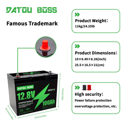 Datouboss US Stock Shipping Rechargeable 12V 100Ah  Deep Cycle Lithium Lifepo4 Battery for RV Solar Camping