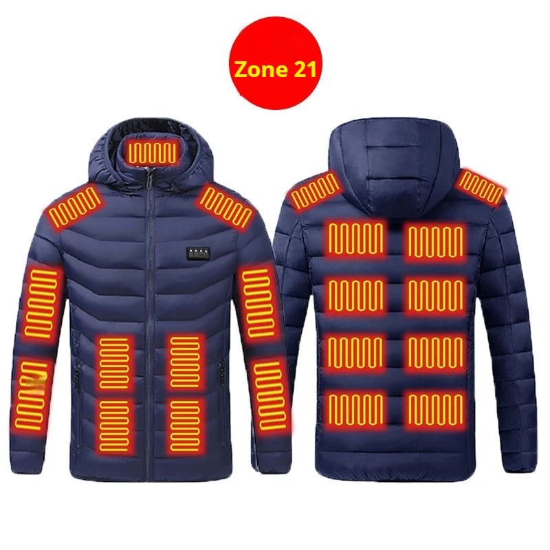 21 Areas Heated Jacket Men Casual Ski Cold-proof Thermal Padded Motorcycle Jacket Women's USB Electric Smart Self-heating Clothe