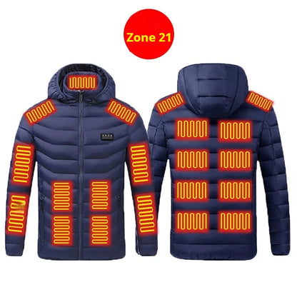21 Areas Heated Jacket Men Casual Ski Cold-proof Thermal Padded Motorcycle Jacket Women's USB Electric Smart Self-heating Clothe