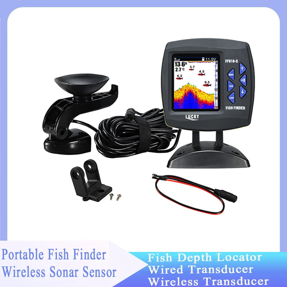Portable Fish Finder Wireless Sonar Sensor Fishing Depth Finder Locator Fishfinder with Wired Transducer for Boat Kayak Fishing