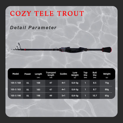 MIFINE COZY TELE TROUT Fishing Rod 24T Carbon Fiber Telescopic Travel Rock Spinning Rods CW 0.8-5g Tubular Tips Trout Fishing