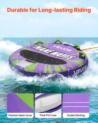 Towable Tubes for Boating, 2-Rider Inflatable Boat Tubes and Towables, 340lbs Capacity Water Sport Tube for Boat to Pull - with