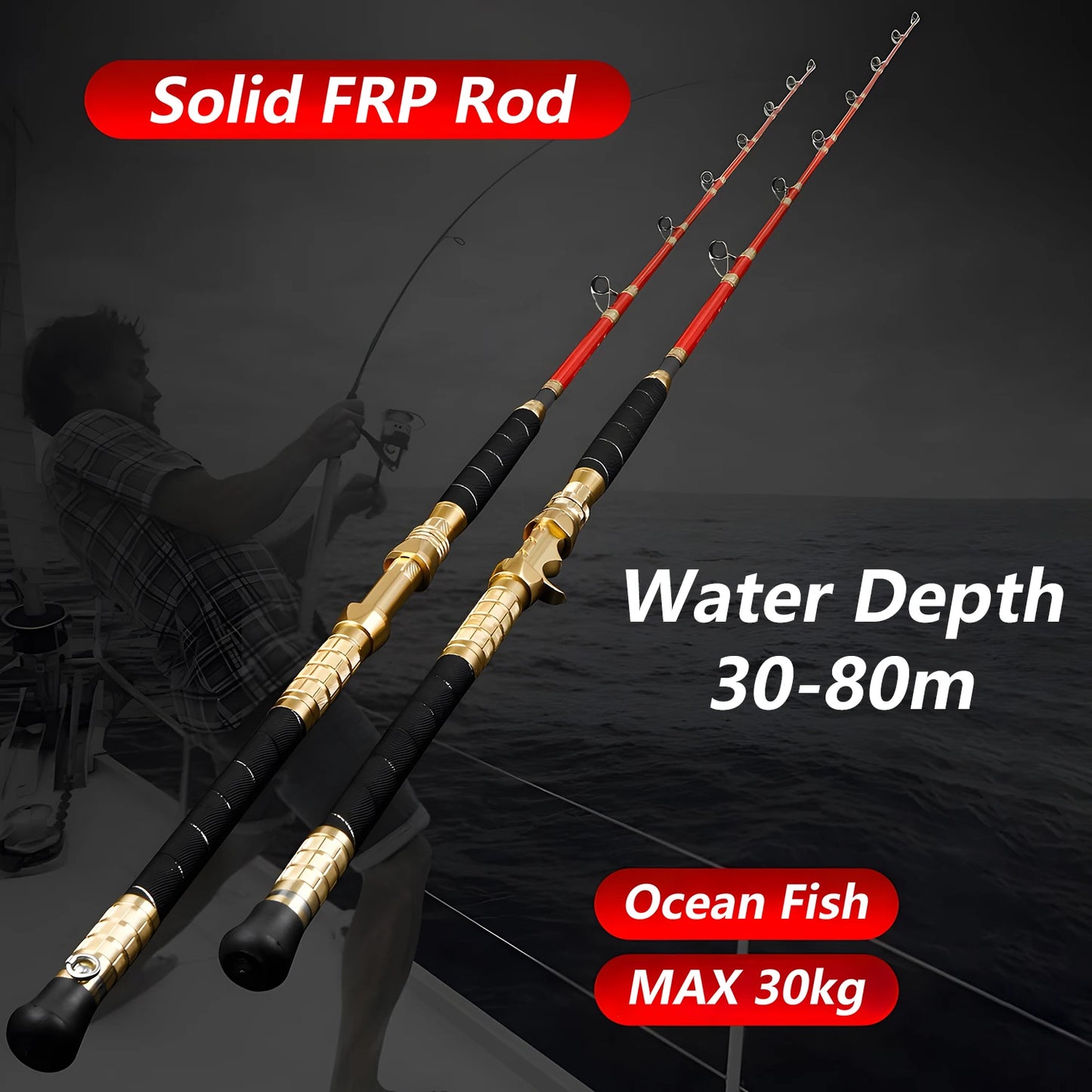 Sea Boat Jigging Fishing Rod for Cuttlefish Octopus Squid,Solid Fiberglass Spinning Casting Rod,XXH Ocean Fishing Pole Tool