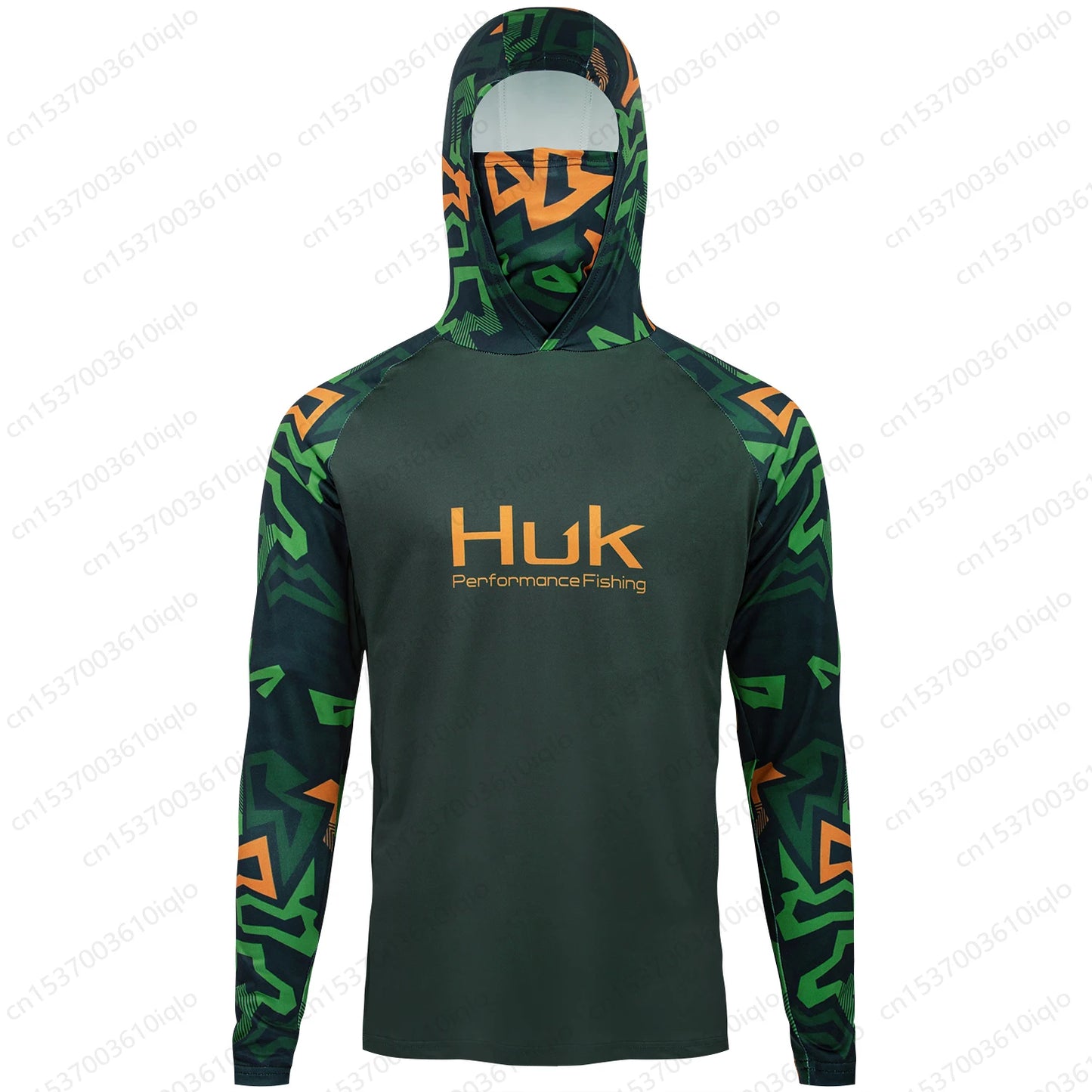 HUK UPF 50+ Long Sleeve Hooded Face Cover Fishing Shirts Quick Dry Sweatshirts Breathable UV Protection Men Fishing Jerseys