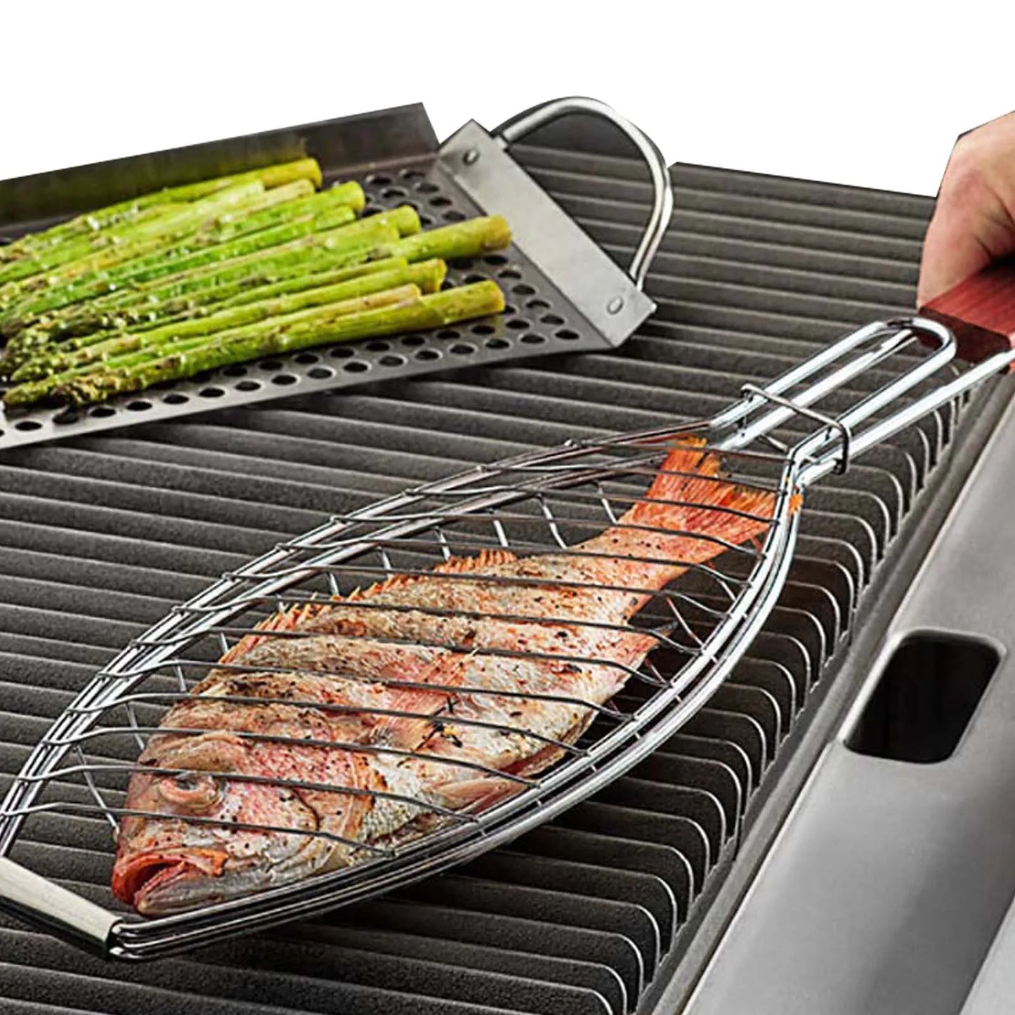 F2 BBQ Grilling Basket Foldable Large Grilling Rack For Barbecue Fish Portable Fish BBQ Grill Basket Anti-Scalding Grill Basket