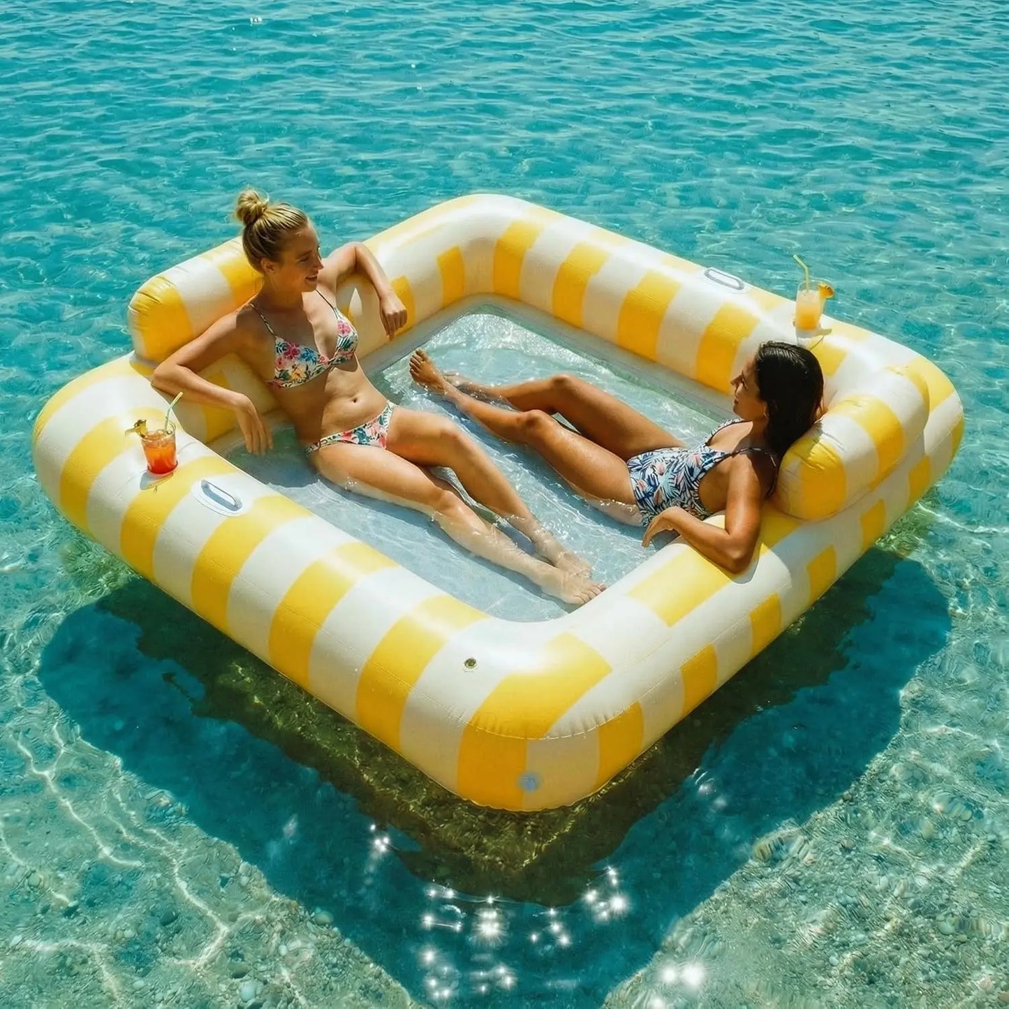 Lake Floats for Adults Pool Floaties for 2 Person 75" x 67" Giant Pool Lounger Water Hammock Inflatable Pool Hammock Floating