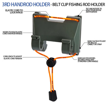 DEUKIO Outdoor Belt Clip Rod Holder Hands-Free Slide Lock System with 360° Rotation for Fly Fishing and Spinning Rods