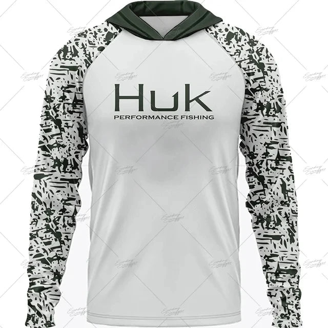 HUK Fishing Apparel Long Sleeve Hooded T-shirt Tops Sun Protection Fish Shirt Camisa De Pesca Breathable Hoodie Fishing Clothing