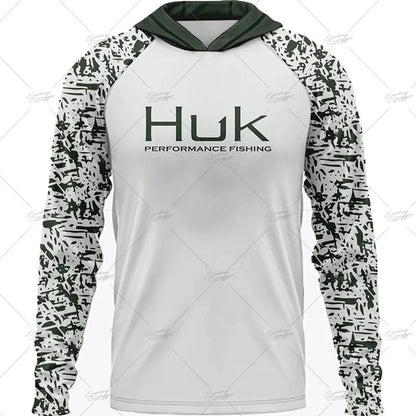 HUK Fishing Apparel Long Sleeve Hooded T-shirt Tops Sun Protection Fish Shirt Camisa De Pesca Breathable Hoodie Fishing Clothing