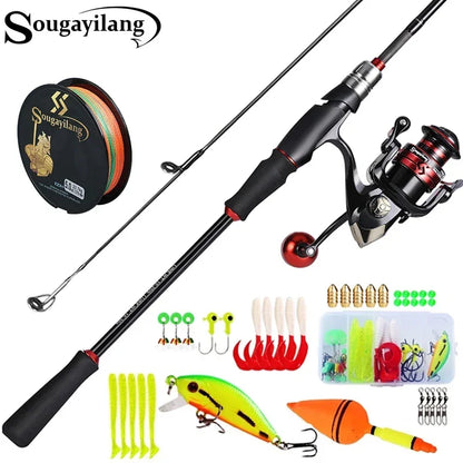 Sougayilang Fishing Rod Reel Line Lure Combo 1.8/2.1m Carbon Fiber Spinning Rod and Spinning Reel for Bass Pike Trout Pesca