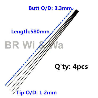 58CM Solid Carbon Rod Tip Blank Rod Building Components Fishing Pole Repair DIY Accessories No Paint 4PCS BR Wi & Wa