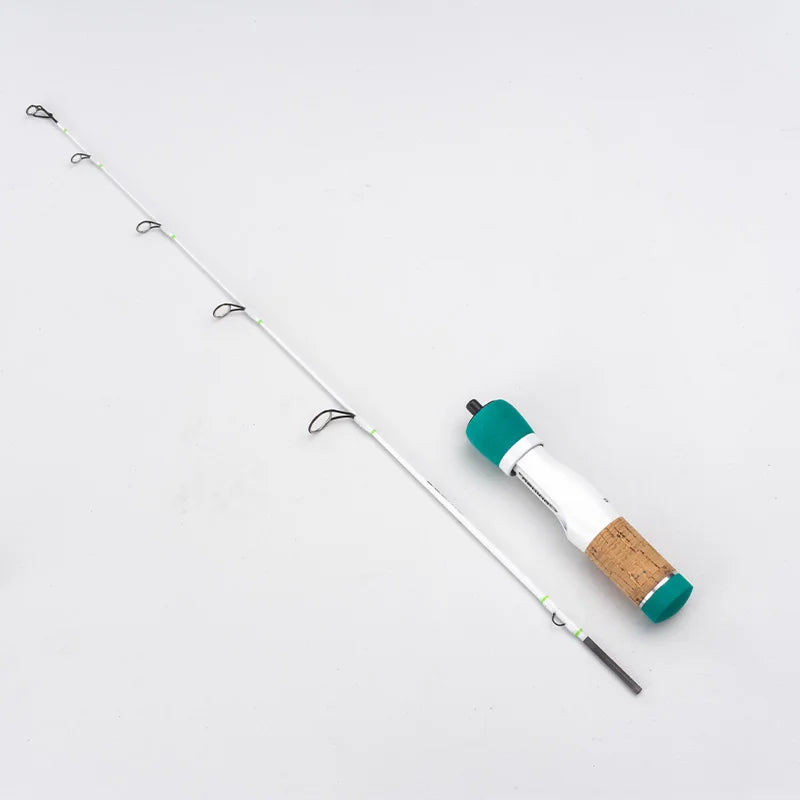 DEUKIO 64cm Carbon Fiber Ice Fishing Rods 2 Sections Ultralight Portable Winter Fishing Rod Wooden EVA Handle Spinning Rods