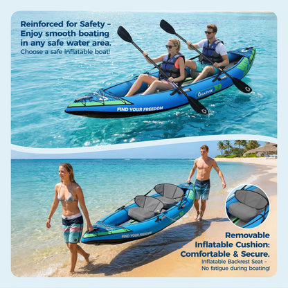 2 Person Inflatable Kayak, Fishing Kayak for Adults with Padded Seats, 3 Fins, Hand Pump, Carry Bag & Repair Kit