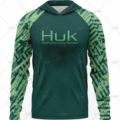 HUK Fishing Apparel Long Sleeve Hooded T-shirt Tops Sun Protection Fish Shirt Camisa De Pesca Breathable Hoodie Fishing Clothing