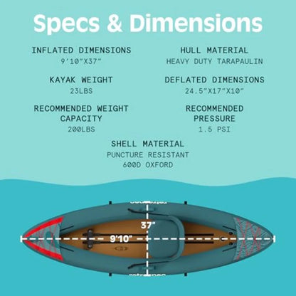 Inflatable Kayak for Adults Single Tandem 220 440lb Weight Ccity Lightweight with Paddle Pump Blue Red