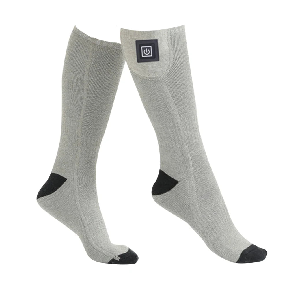 1Pair Winter Heated Socks Anti Slip Battery Powered Cold-Proof Skiing Sock Heating Warm Long Socks For Hiking Without battery
