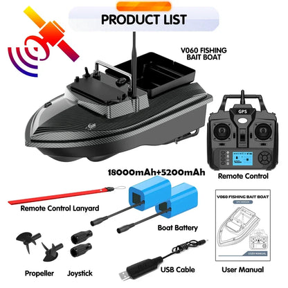 MBLN 5200mAh-30000mAh RC Bait Boat 500 Meters GPS 40 Point Positioning 1 Hoppers 2KG Automatic Return Fishing Bait Boat VX