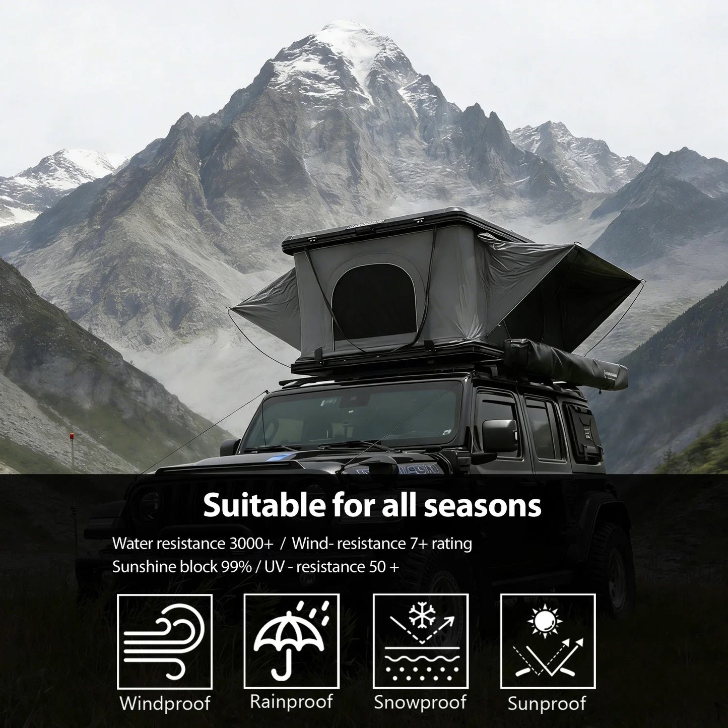YoungHunter Aluminum Roof Top Tent for 1-2 Person Hardtop SUV 4x4 Straight up Design with Gray Fabric 320gms
