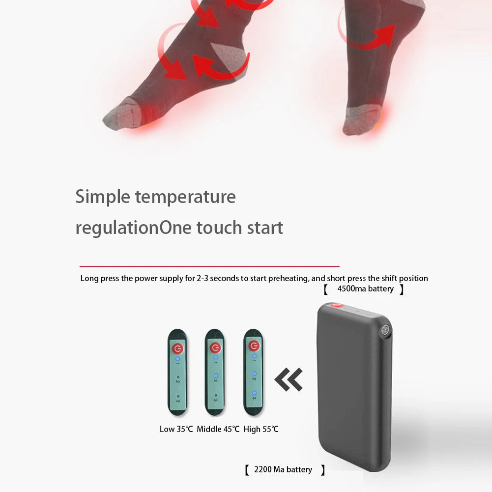1Pair Winter Heated Socks Anti Slip Battery Powered Cold-Proof Skiing Sock Heating Warm Long Socks For Hiking Without battery