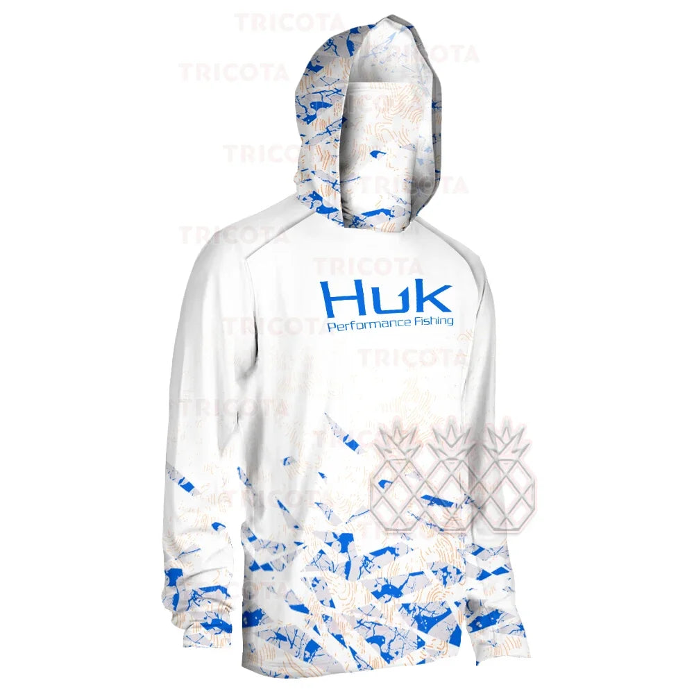Fishing Shirts Men Hooded Mask Fish Tops Wear Breathable Clothes Summer Long Sleeve Fishing Shirt Anti-UV Camisa De Pesca