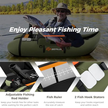 Inflatable Float Tube Fishing Belly Boat with Fish Ruler Pump Storage Bag Adjustable Straps Fishing Float Tube for Angling 350L