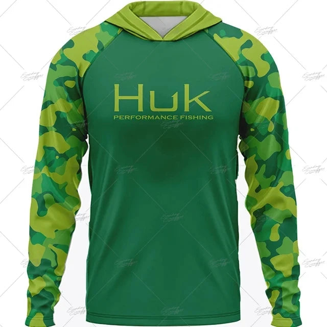 HUK Fishing Apparel Long Sleeve Hooded T-shirt Tops Sun Protection Fish Shirt Camisa De Pesca Breathable Hoodie Fishing Clothing
